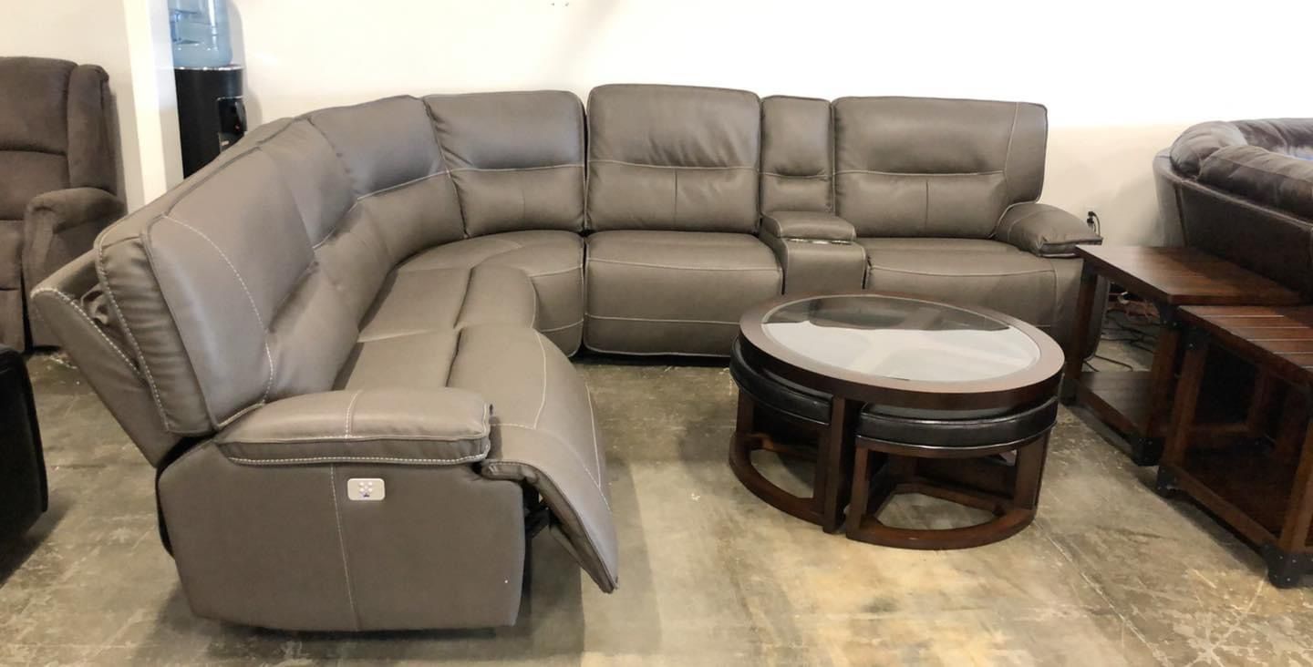 Leather Sectional Power Electric Reclines