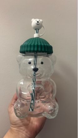 Bear Glass Cup 🧸💚🤍