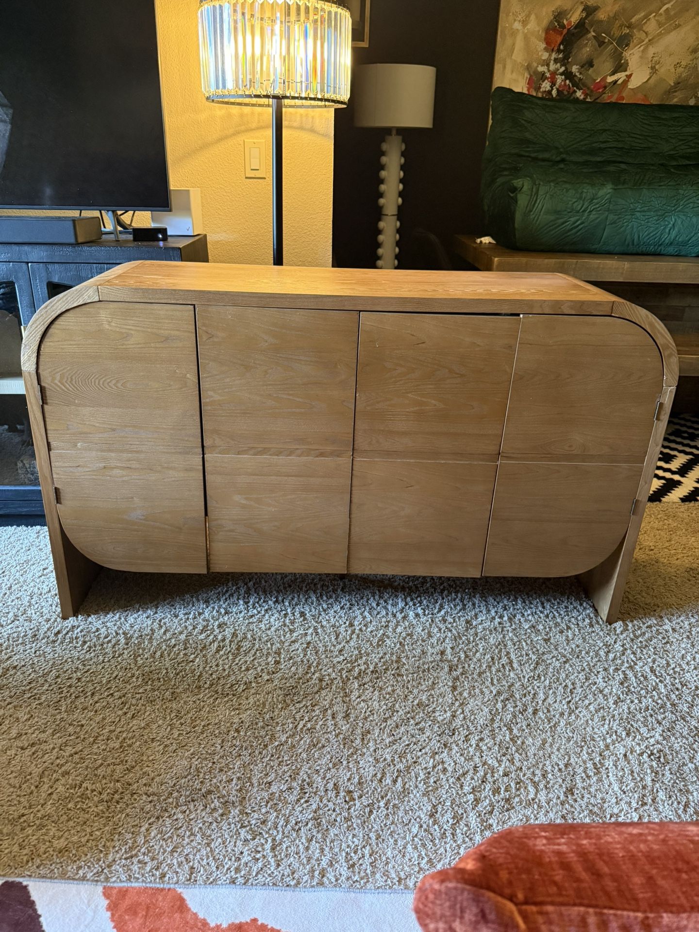 Modern Tv Stand Sideboard Credenza Solid Wood 4 Door 