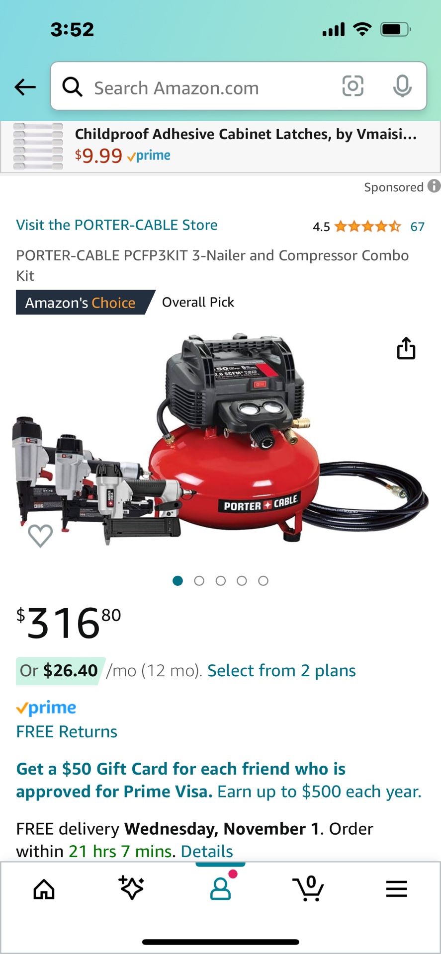 Porter Cable Compressor Combo