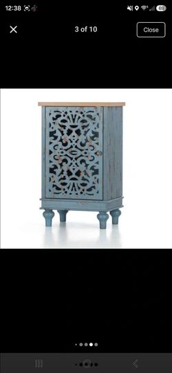 Blue Decorative Accent Cabinet with Carved Door