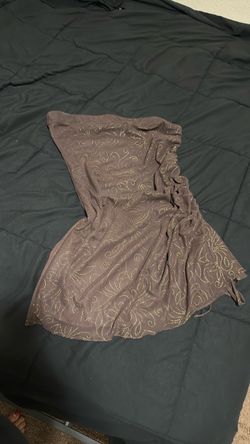 Brown Strapless Mini Dress with Gold Pattern