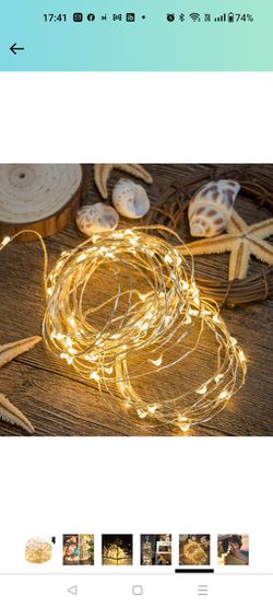 Fairy Lights Plug in, 33Ft 100 LEDs Waterproof Silver Wire Firefly Lights, UL Adaptor Included, Starry String Lights for Wedding Indoor Outdoor Christ Thumbnail