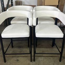 New assembled Bar Stools Set of 4, Upholstered Counter Height Stools with Backrest and Armrests, Metal Frame Kitchen Island Chairs for Dining Room, Ca