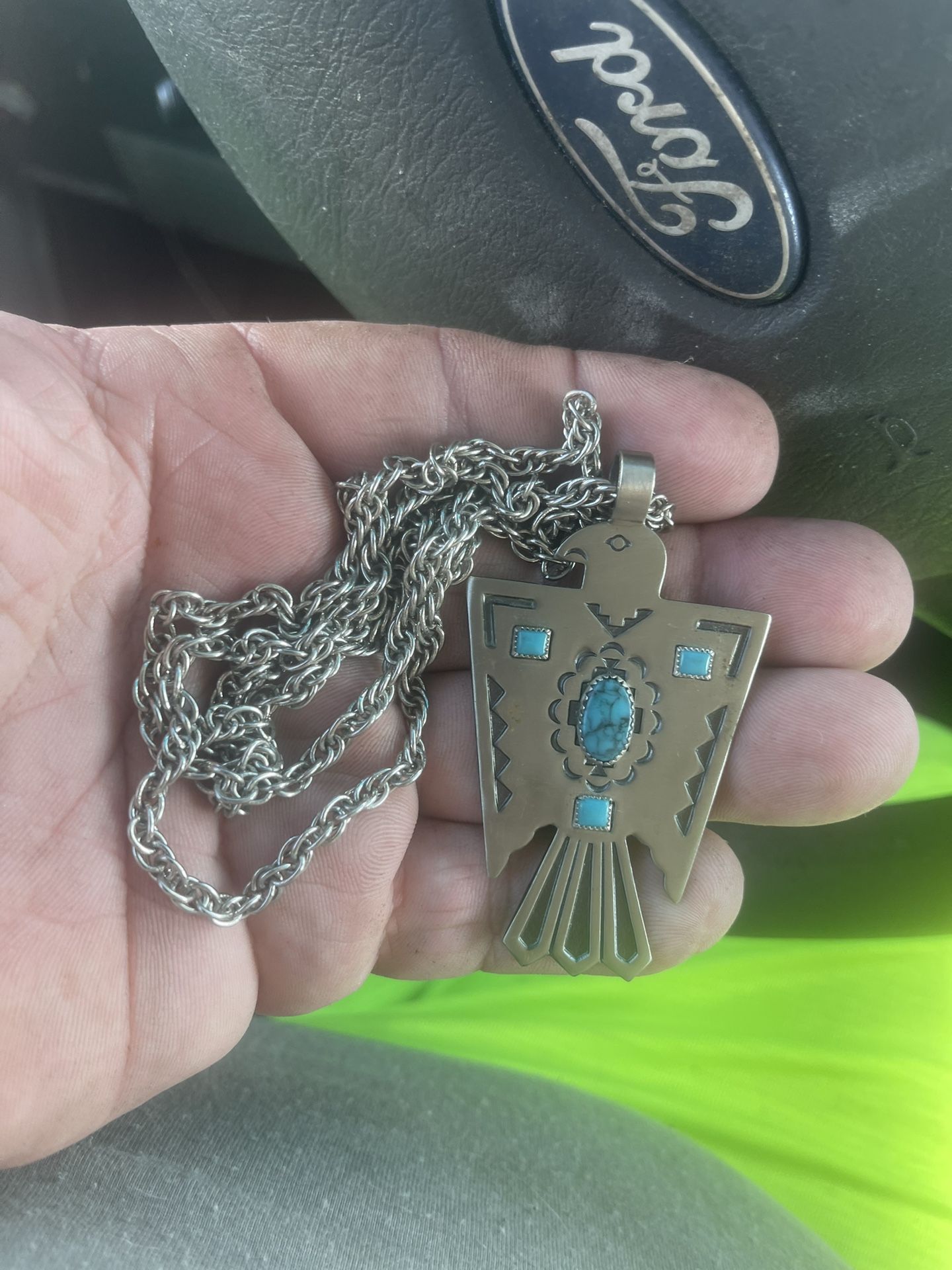 Vintage silver bell eagle with tortoise necklace