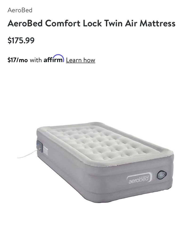Aerobed Comfort Lock Twin Air Mattress - Used Once! NEW!