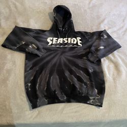 Seaside Oregon Hoodie Adult Large Black Tie Dye Sweatshirt Pullover Sweater Gym