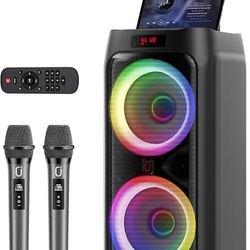 Brand new JYX Karaoke Machine with 2 Wireless Microphones, 24" Big Portable Bluetooth Speaker for Adults with RGB Light PA System Treble & Bass, Suppo