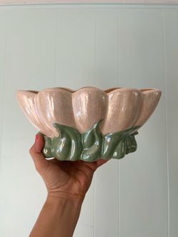 Vintage Iridescent Ceramic Flower Bowl Planter