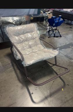 New Outdoor Rocking Chair with Padded Cushion, Cozy Backyard Furniture Metal Frame, Outside Rocker Chair for Patio Lawn, Front Porch, Balcony (Gray)