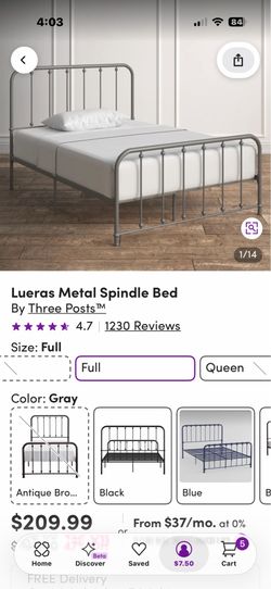 Full size gray bed frame