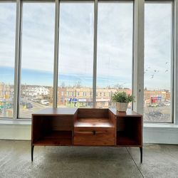 CB2 Midcentury Modern Minimalist Brown Solid Wood TV Entertainment Stand Media Console (🚚 FREE Delivery)