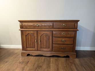 Vintage Solid Oak Buffet / Credenza / Sideboard