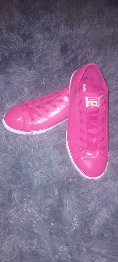 Nwt Sz6 Bright Pink Patent Leather Converse