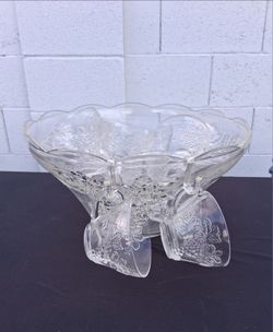 Vintage Clear Pressed Glass Punch Bowl Set