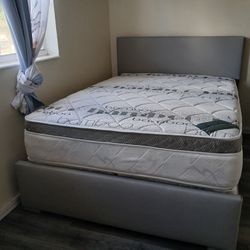 $390 Gray Queen Bed Frame With Mattress And Box Spring Brand New Free Delivery 