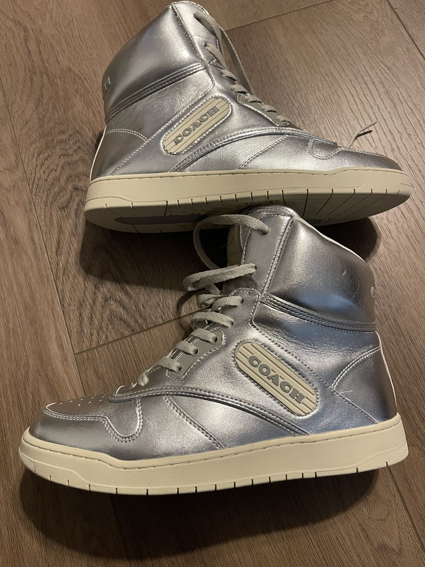 Brand New Coach Metallic Leather High-Top Sneakers 8.5