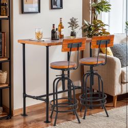 Brand new LOKKHAN Industrial Bar Table Set with Swivel Bar Stools - Rustic Pub Height Table and Chairs for Kitchen, Dining Room, Small Space, Home Bar