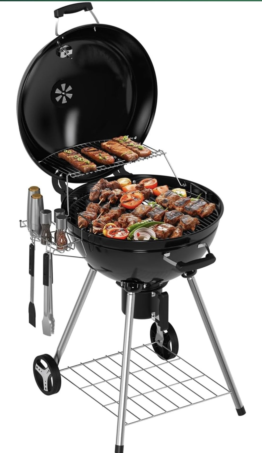 22 inch Premium Charcoal Grill, Kettle Barbecue and Smoker Grills 500+ Sq. In. Cooking Area for Outdoor BBQ, Tailgating and Patio, Black