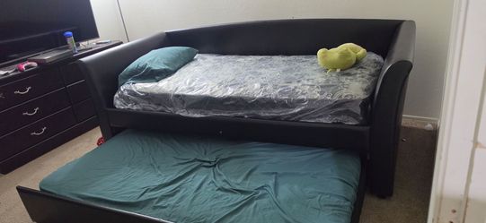 Black Faux Leather Daybed with Trundle