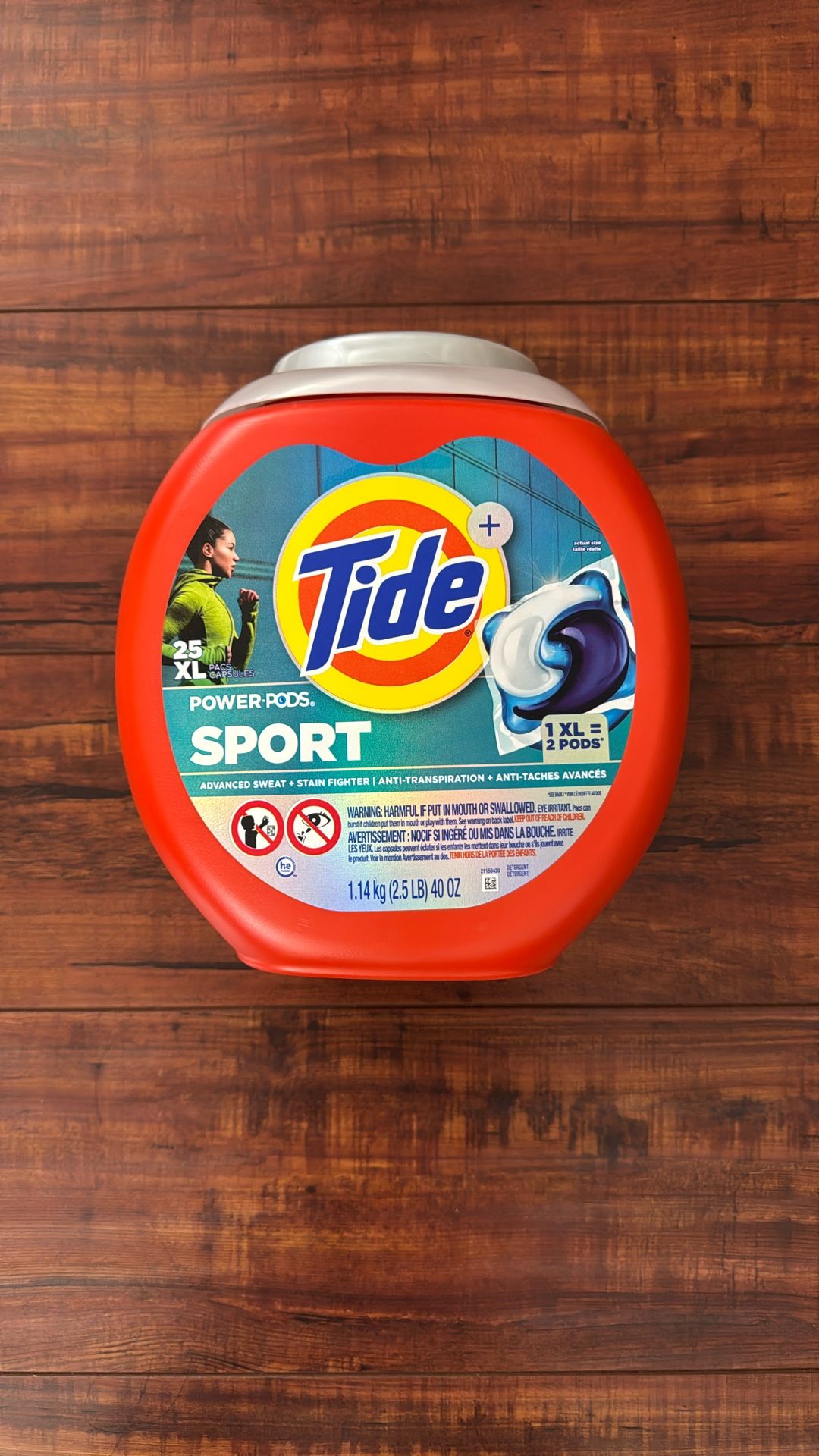Tide + SPORTS POWER PODS (1XL = 2 Pods); Advanced Sweat + Stain Fighter 25 Count