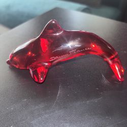 Vintage Daum France Glass Dolphin Vibrant Red. Signed. Excellent Condition Rare