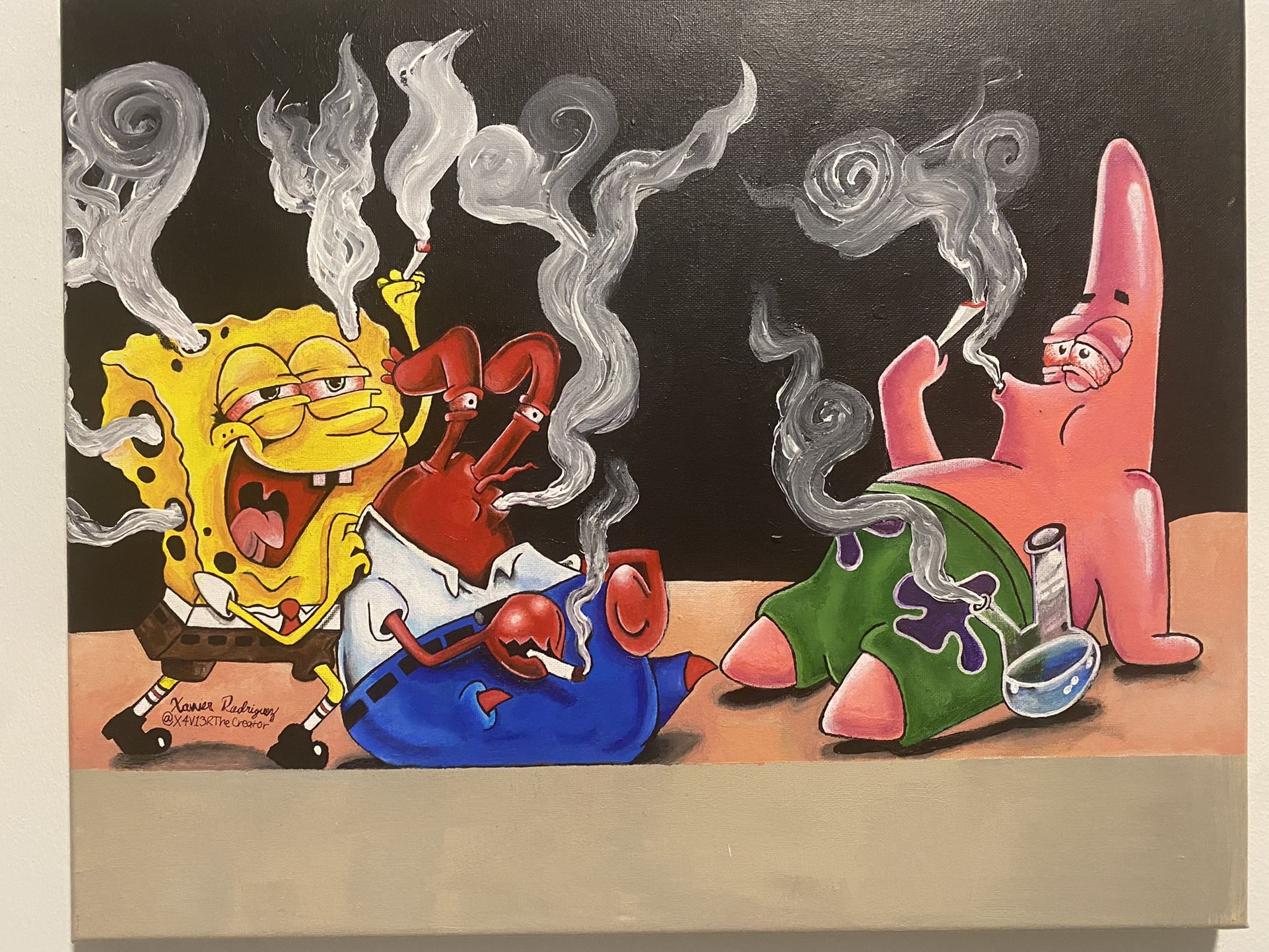 12x24 “Spongebob N The Crew Blazes” Acrylic Painting