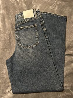 High Waisted Dark Wash 50/50 Rigid Stretch Wide Leg Jeans