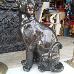 Large 22" Mid Century Ceramic Black Panther