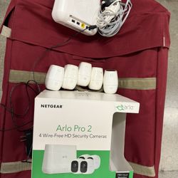 Arlo Pro 2 Cameras - 5 Pack. Rechargeable Battery + two power adaptersy with long USB outdoor cables
