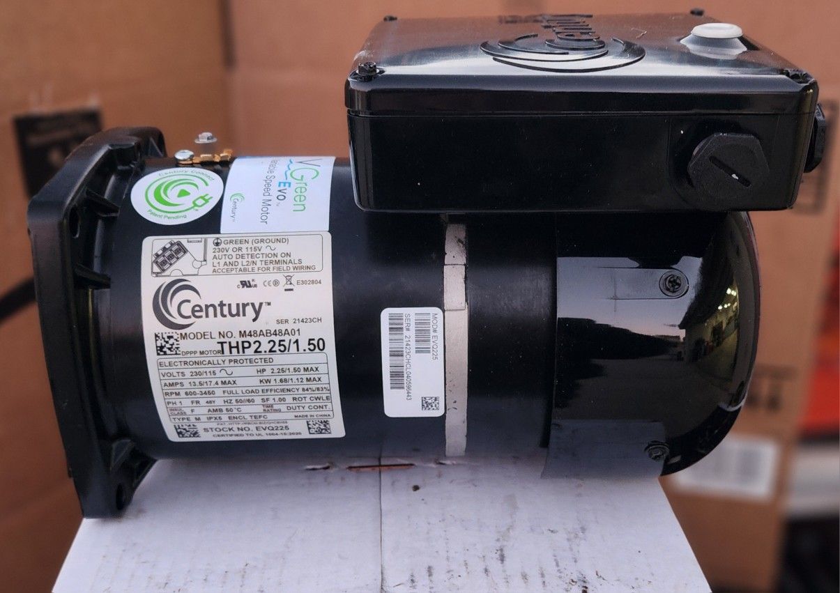 Century VGreen® Variable Speed Motors Pool Pump Motor, 2.25/1.50 HP, 1 Ph, 60 Hz, 230/115 V, 48Y Frame, TEFC - EVQ225