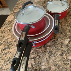 Red  Cuisinart Cookware Set 7 Piece Porcelain Cookware