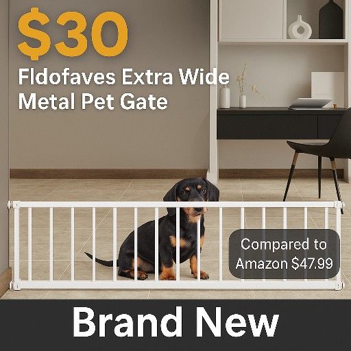 Fldofaves Extra Wide Metal Pet Gate – Adjustable 18"-45", Strong & Easy to Step Over