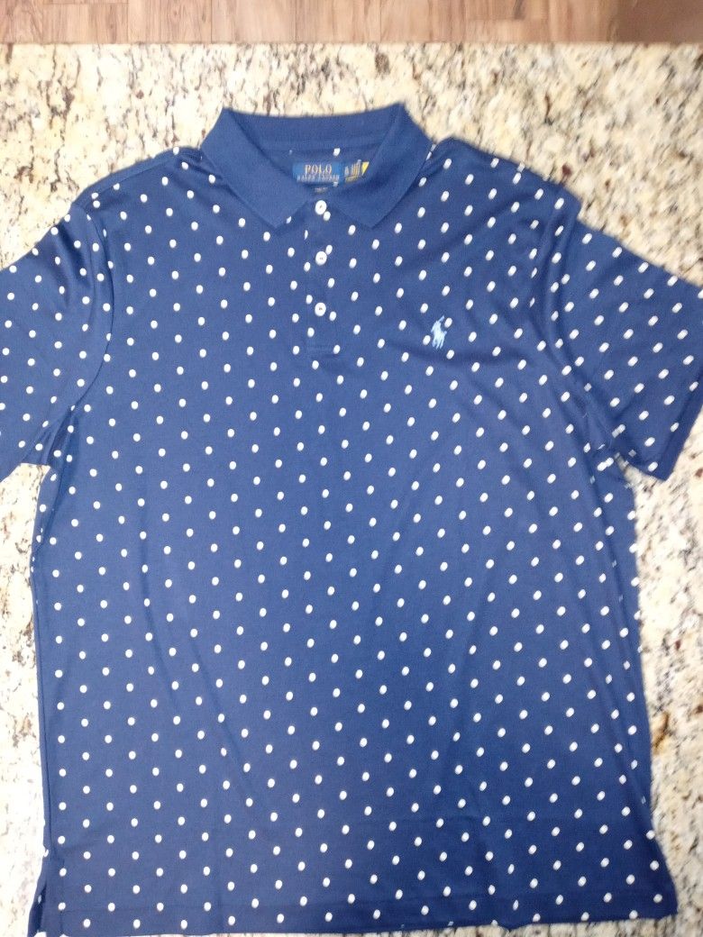 Mens Large NWT Ralph Lauren Polo shirt blue with tan dots