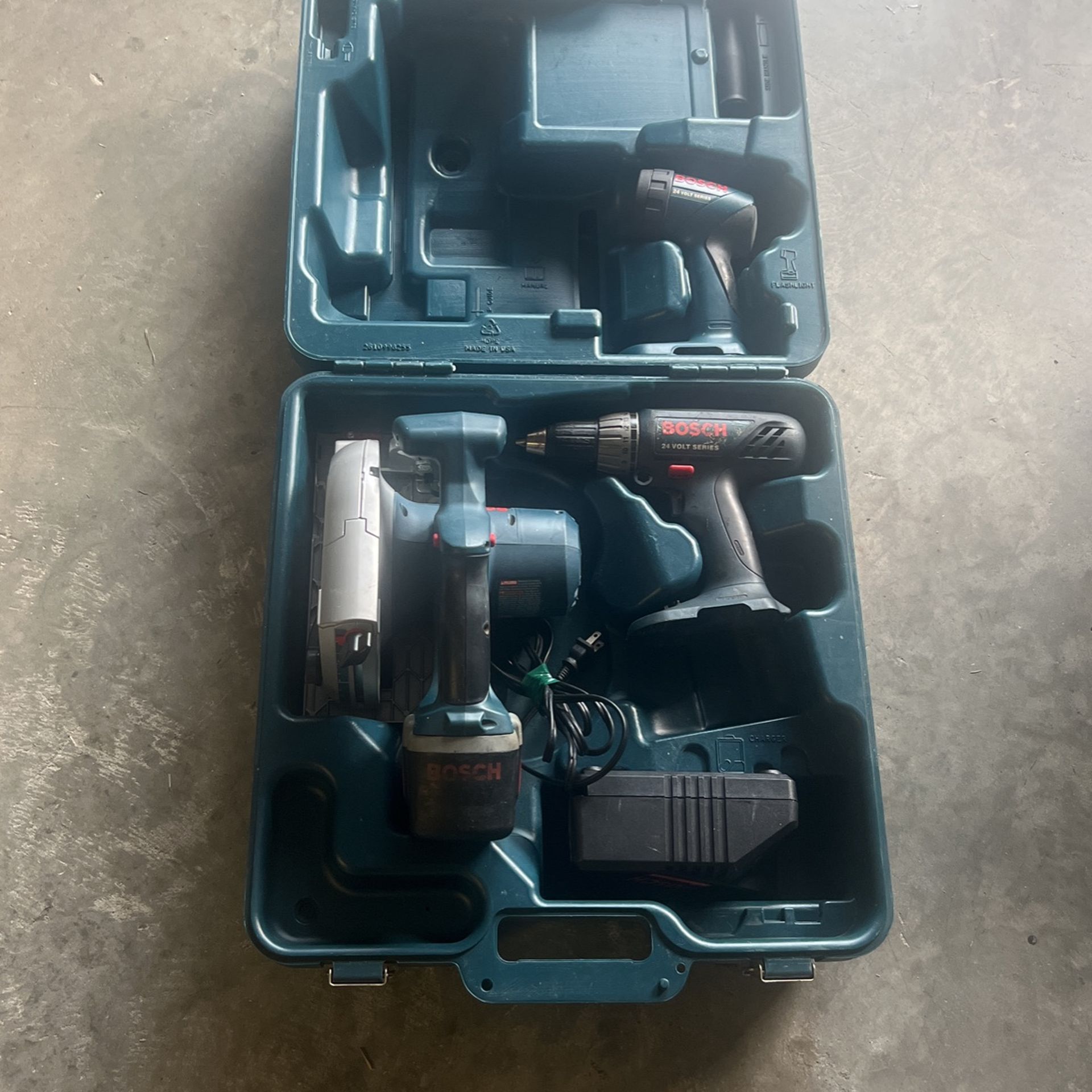 Bosch 24v Kit (Circular Saw / Drill/Drive-/Working Light/ One Battery And Charger