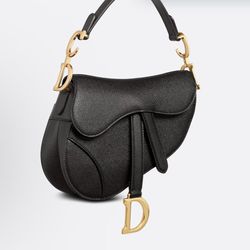 Mini Christian Dior Saddle Bag With One Strap -Black Leather 
