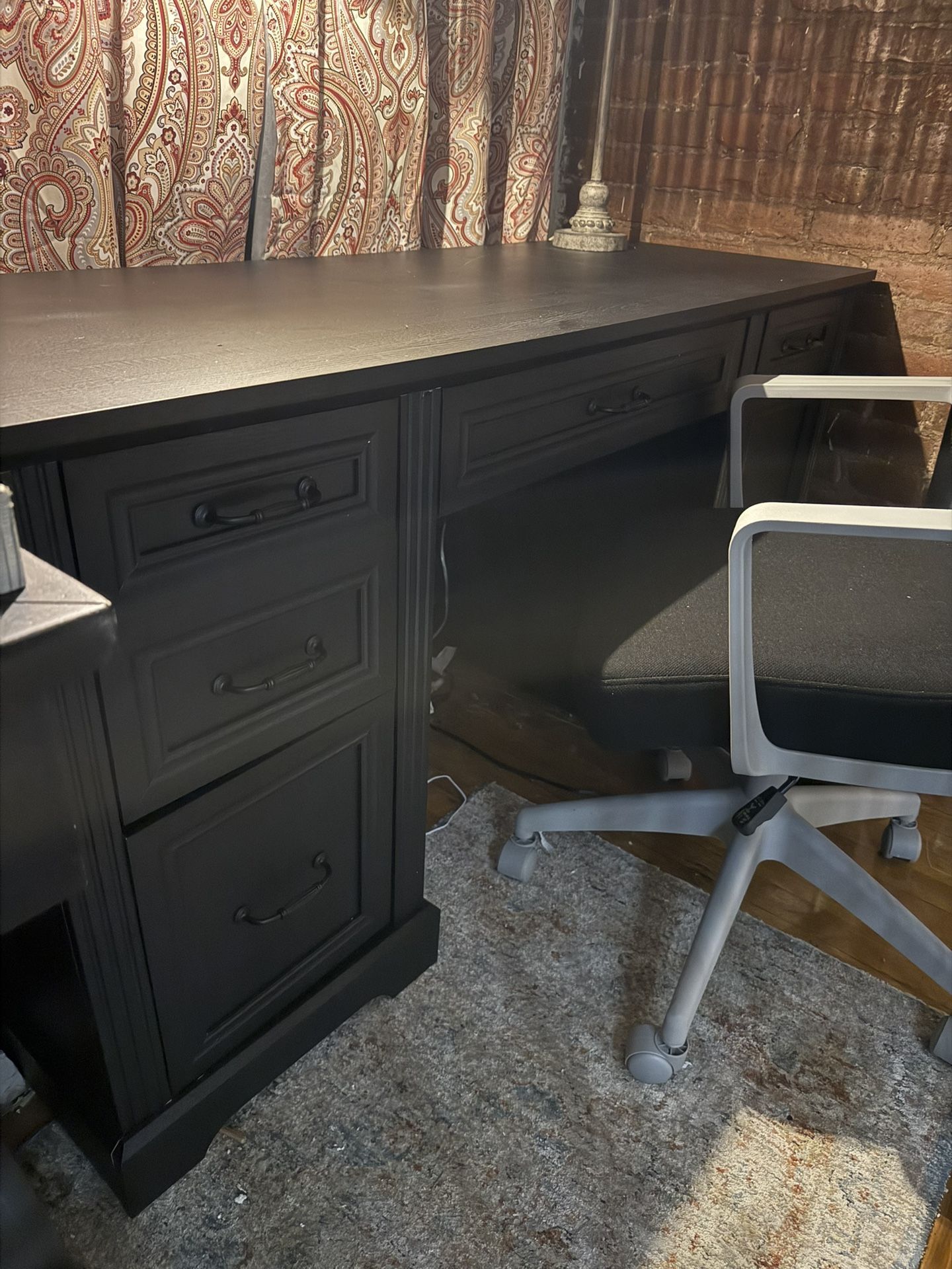 Executive Desk: 58” Long In Black With Drawers/Cabinet Space