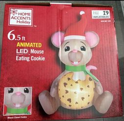 GEMMY LED Animated Mouse Eating Cookie Airblown Inflatable-Mouth Moves-NEW 6.5ft  