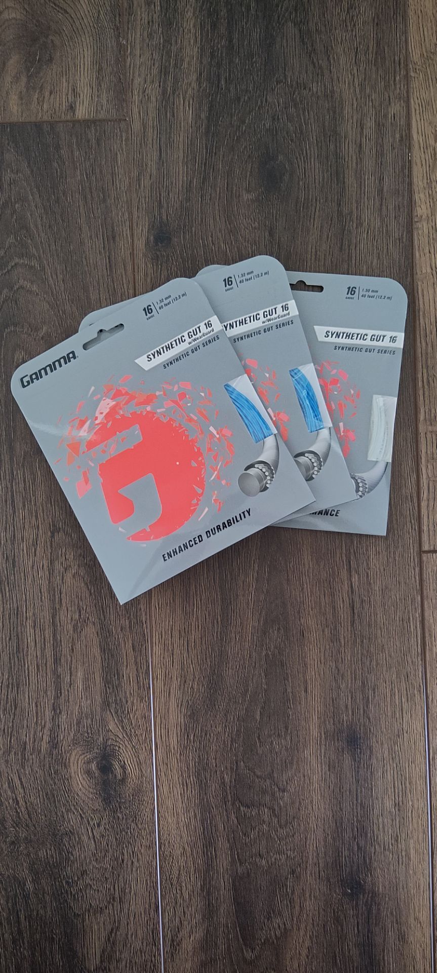 3 Gamma tennis racket string pkgs