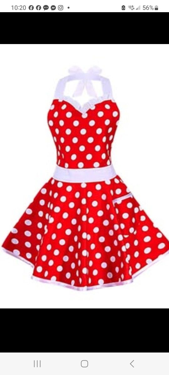 Red Apron Flirty Maid Dot Cook Kitchen Working Adjustable Apron Pockets Retro Lacy Vintage costume