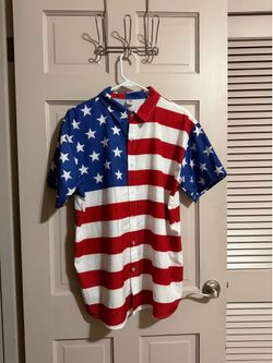 Men’s Red White And Blue Flag 4th Of July Button Down Size XL