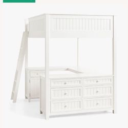 Pottery Barn Beadboard Full Loft Bed with desk and dresser