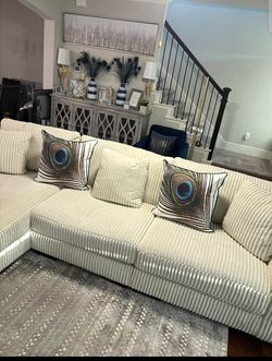3-Piece Oversized Cream Corduroy Sectional Sofa with Chaise