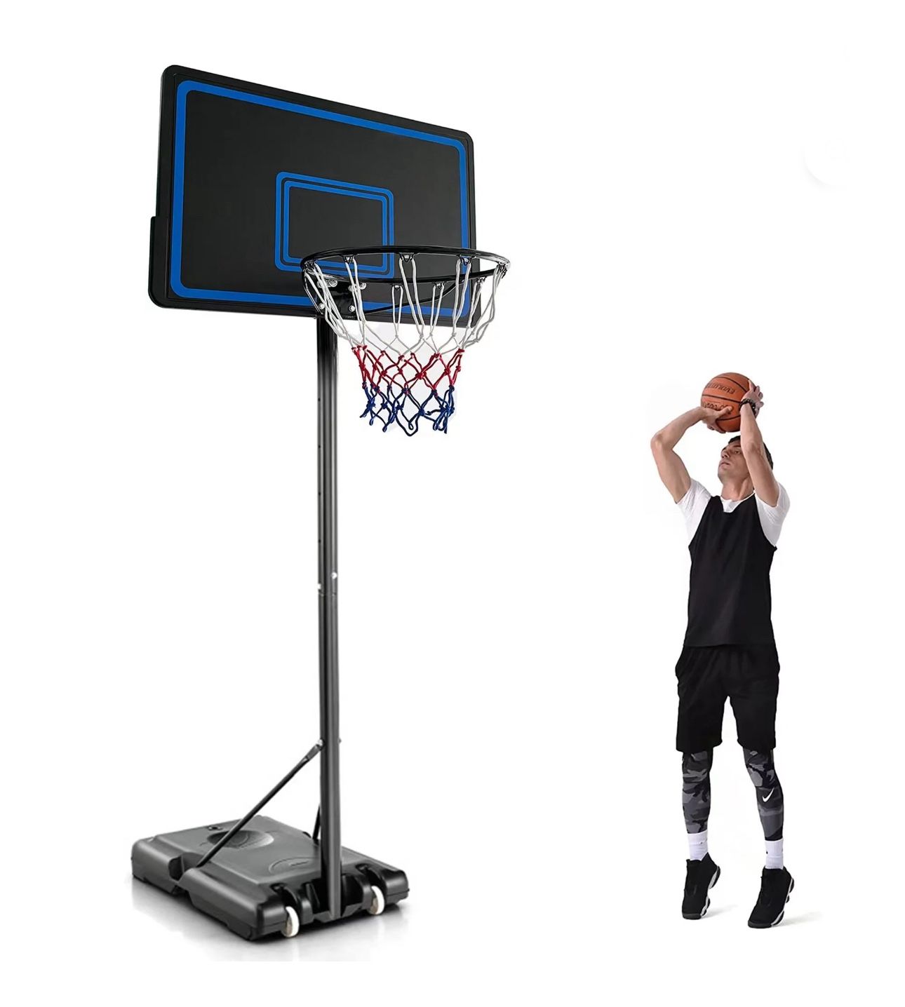 44β Adjustable Portable Basketball Hoop β 7.5 to 10 ft Height, Outdoor/Indoor Use, Blue ππͺ
