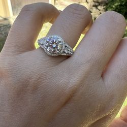 New Moissanite Engagement Ring 10H10A 2CT 18K White Gold Plated Sterling Silver