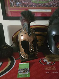 Spartan ,corithians Helmet On Stands Heets R Metal.