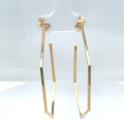 14KT Yellow Gold Long Pentagon Shaped Hoop Earrings 2.40g 182708/4