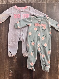 One-Piece Fleece Footed Little Sister Sleeper Bundle- Pink & Light Blue Floral