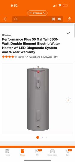New water heater 50 gal Rheem performance plus electric