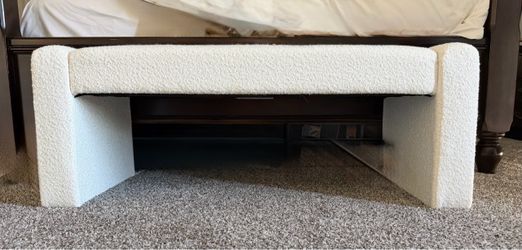 White Boucle Upholstered Bedroom Bench